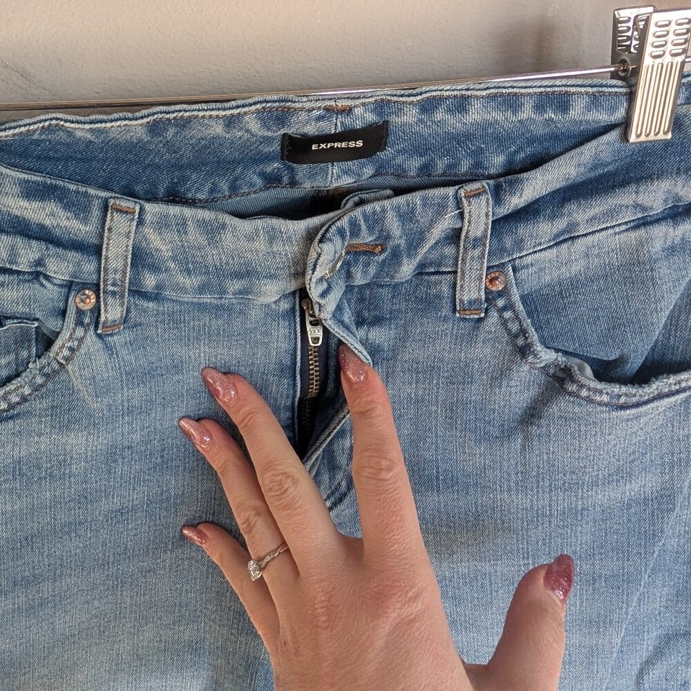 Express 70s flare Mid-Rise Flex Hyper Stretch Denim Jeans Medium Long 6/8/10 - Picture 3 of 11